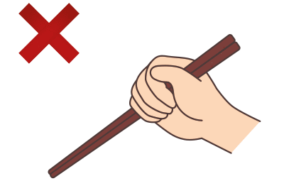 <p>Crossing over: Be careful not to exert too much pressure with your index and middle fingers, causing the ends of the chopsticks to cross.</p></li>