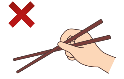 <p>Clutching in a fist: Avoid gripping both chopsticks tightly in your hand and manipulating them in this way.</p></li>