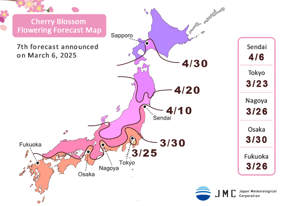2025 Cherry Blossom Forecast (As of 6 March)